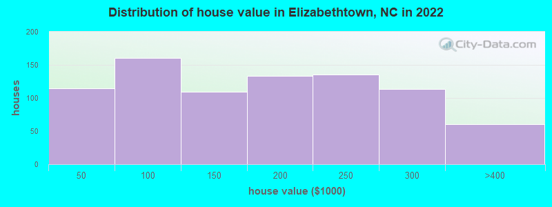Distribution of house value in Elizabethtown, NC in 2022