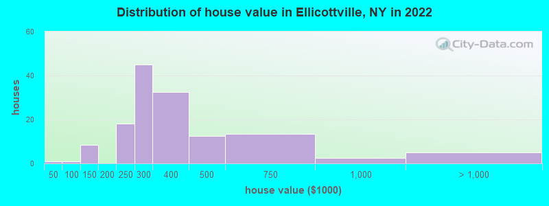 Distribution of house value in Ellicottville, NY in 2022