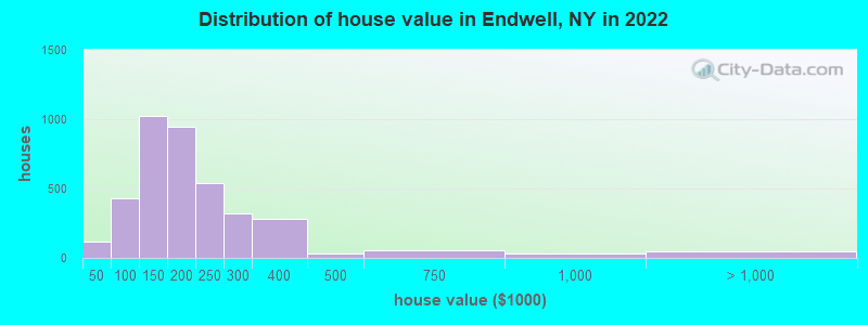 Distribution of house value in Endwell, NY in 2021