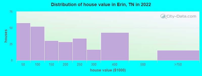 Distribution of house value in Erin, TN in 2022