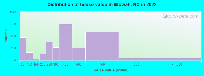 Distribution of house value in Etowah, NC in 2019
