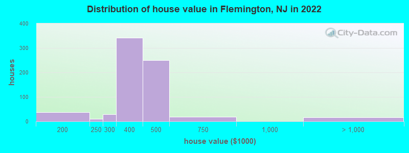 Distribution of house value in Flemington, NJ in 2022
