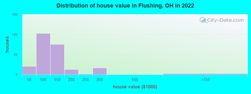 Distribution of house value in Flushing, OH in 2022