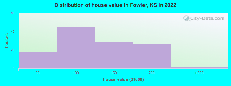 Distribution of house value in Fowler, KS in 2022