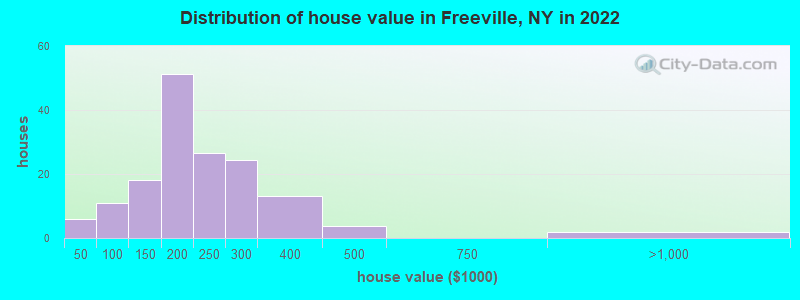 Distribution of house value in Freeville, NY in 2022