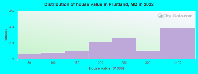 Distribution of house value in Fruitland, MD in 2022