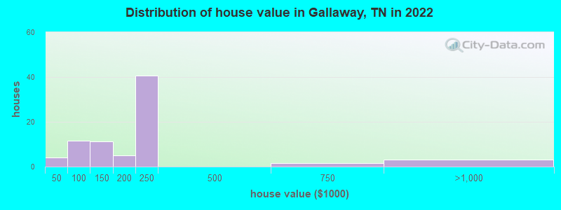 Distribution of house value in Gallaway, TN in 2022