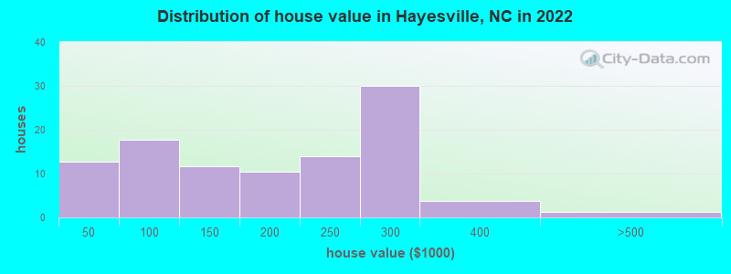 Distribution of house value in Hayesville, NC in 2021
