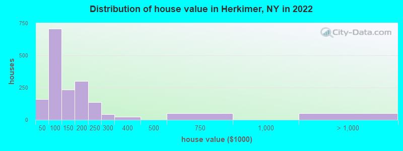 Distribution of house value in Herkimer, NY in 2019
