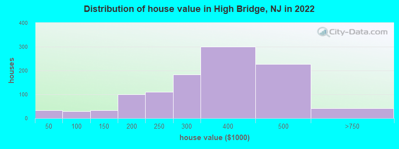 Distribution of house value in High Bridge, NJ in 2021