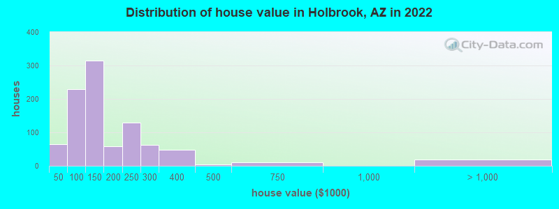 Distribution of house value in Holbrook, AZ in 2019