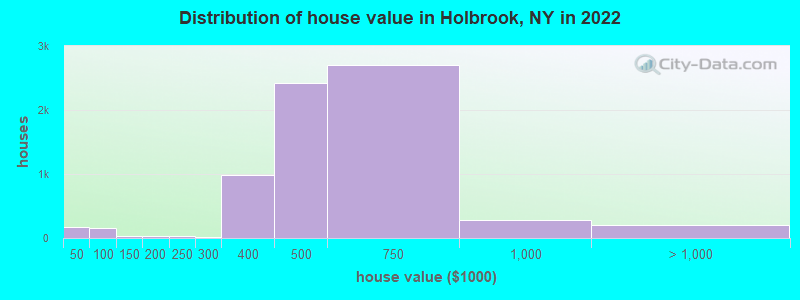 Distribution of house value in Holbrook, NY in 2021