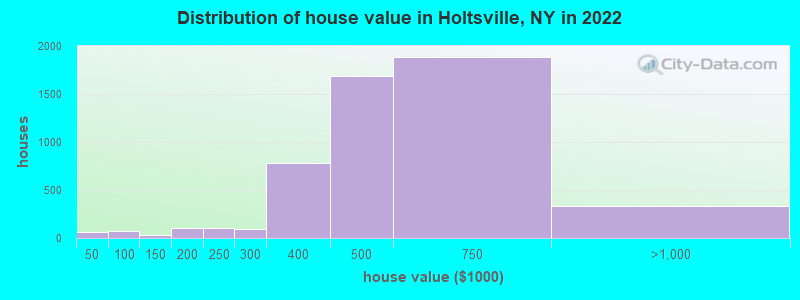 Distribution of house value in Holtsville, NY in 2022