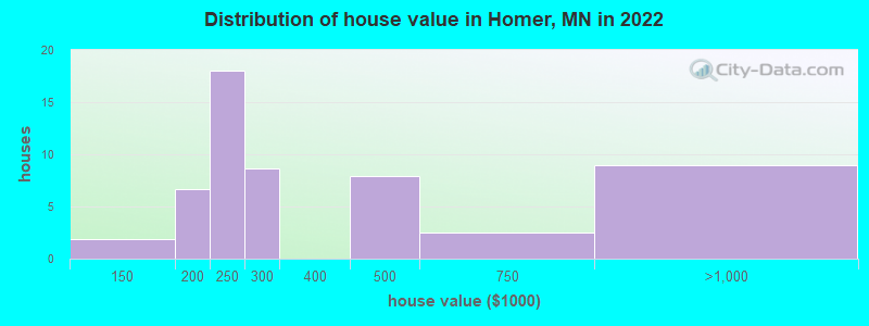 Distribution of house value in Homer, MN in 2019