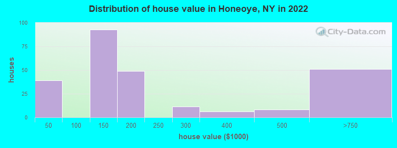 Distribution of house value in Honeoye, NY in 2022