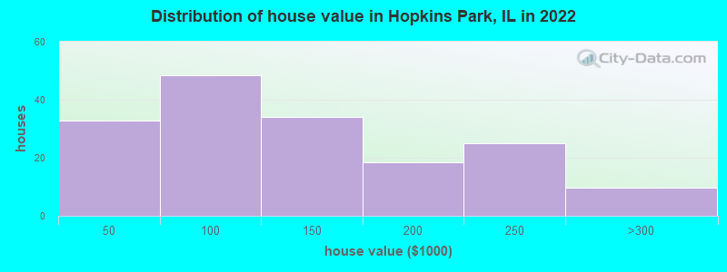 Distribution of house value in Hopkins Park, IL in 2022