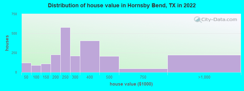 Distribution of house value in Hornsby Bend, TX in 2022
