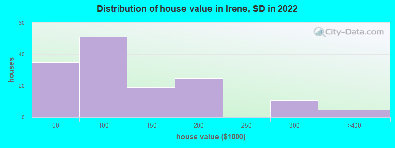 Distribution of house value in Irene, SD in 2022