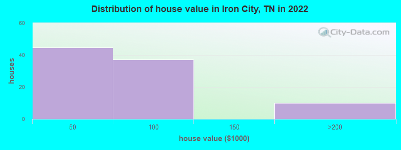 Distribution of house value in Iron City, TN in 2022