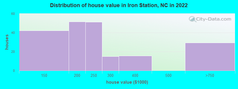Distribution of house value in Iron Station, NC in 2022