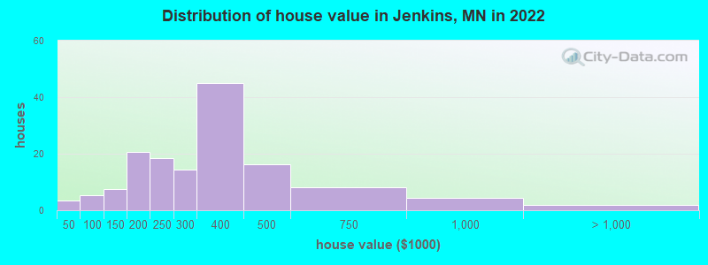 Distribution of house value in Jenkins, MN in 2022