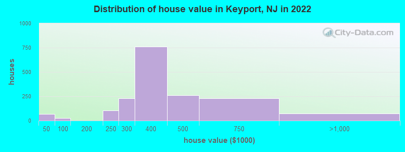 Distribution of house value in Keyport, NJ in 2022