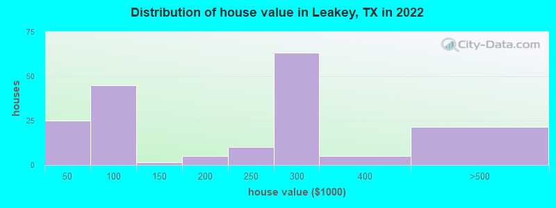 Distribution of house value in Leakey, TX in 2021