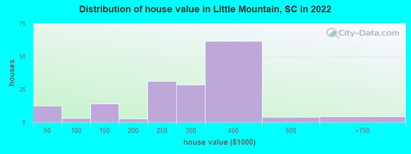 Distribution of house value in Little Mountain, SC in 2019