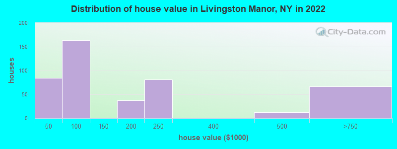 Distribution of house value in Livingston Manor, NY in 2022