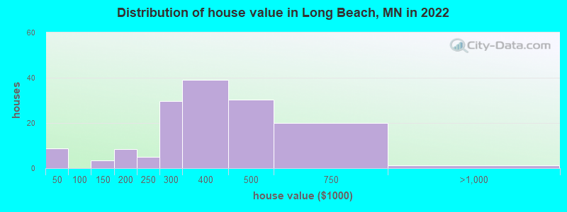 Distribution of house value in Long Beach, MN in 2022