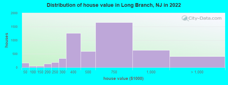 Distribution of house value in Long Branch, NJ in 2021