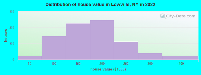 Distribution of house value in Lowville, NY in 2022