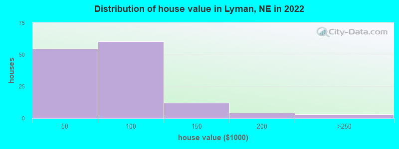 Distribution of house value in Lyman, NE in 2021