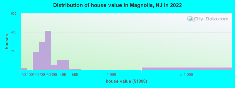 Distribution of house value in Magnolia, NJ in 2019