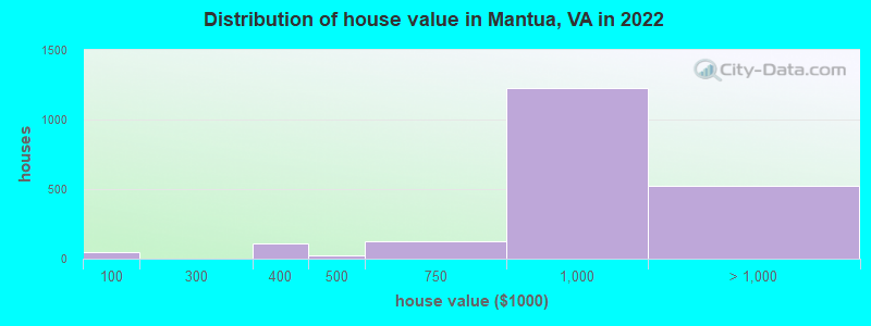 Distribution of house value in Mantua, VA in 2022