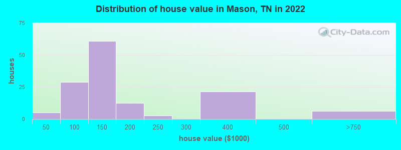 Distribution of house value in Mason, TN in 2022