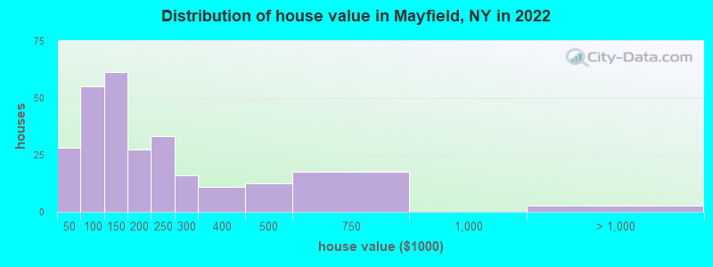 Distribution of house value in Mayfield, NY in 2022