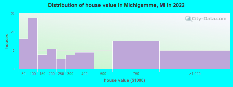 Distribution of house value in Michigamme, MI in 2021