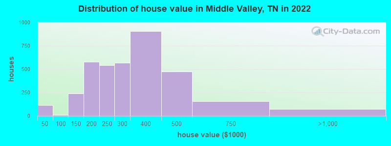 Distribution of house value in Middle Valley, TN in 2019