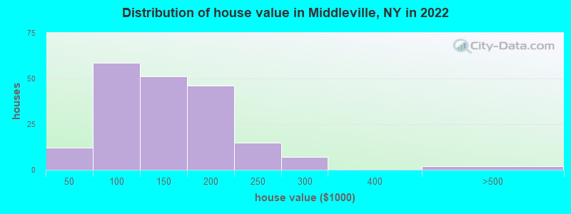 Distribution of house value in Middleville, NY in 2019
