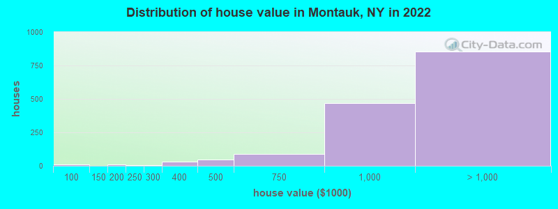 Distribution of house value in Montauk, NY in 2022