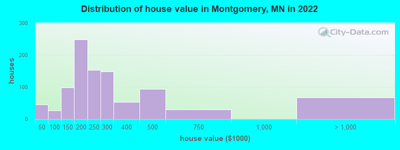Distribution of house value in Montgomery, MN in 2022