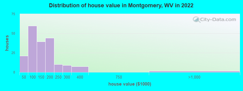 Distribution of house value in Montgomery, WV in 2022