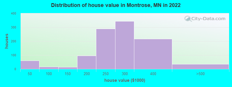 Distribution of house value in Montrose, MN in 2022