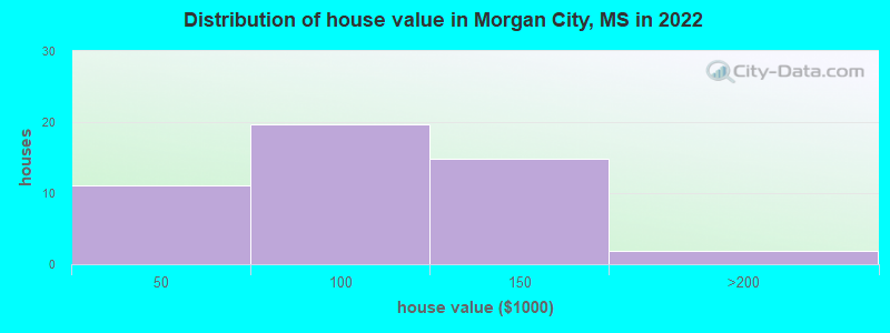 Distribution of house value in Morgan City, MS in 2022