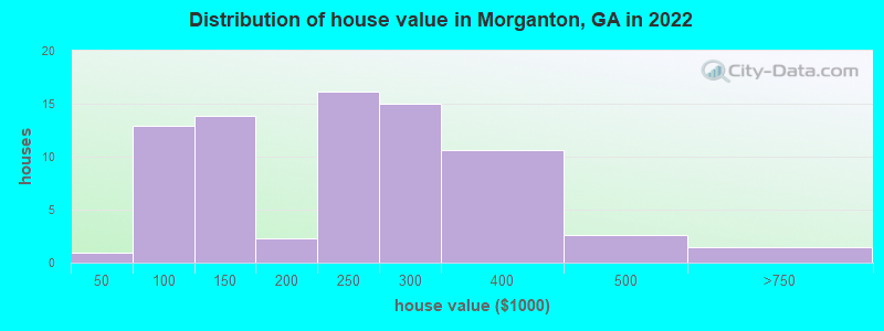 Distribution of house value in Morganton, GA in 2019