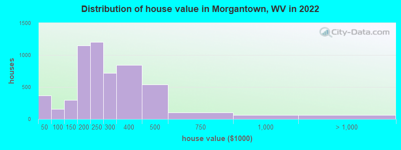 Distribution of house value in Morgantown, WV in 2019