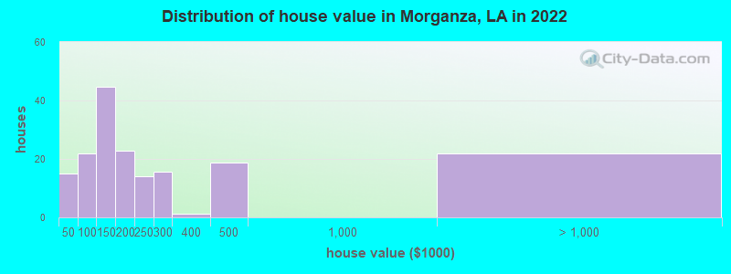 Distribution of house value in Morganza, LA in 2021