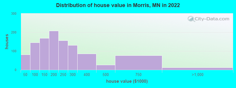 Distribution of house value in Morris, MN in 2022