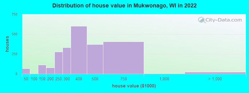 Distribution of house value in Mukwonago, WI in 2022